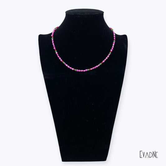 Dainty Rasta Necklace with Pink Pearls + Precious Gems