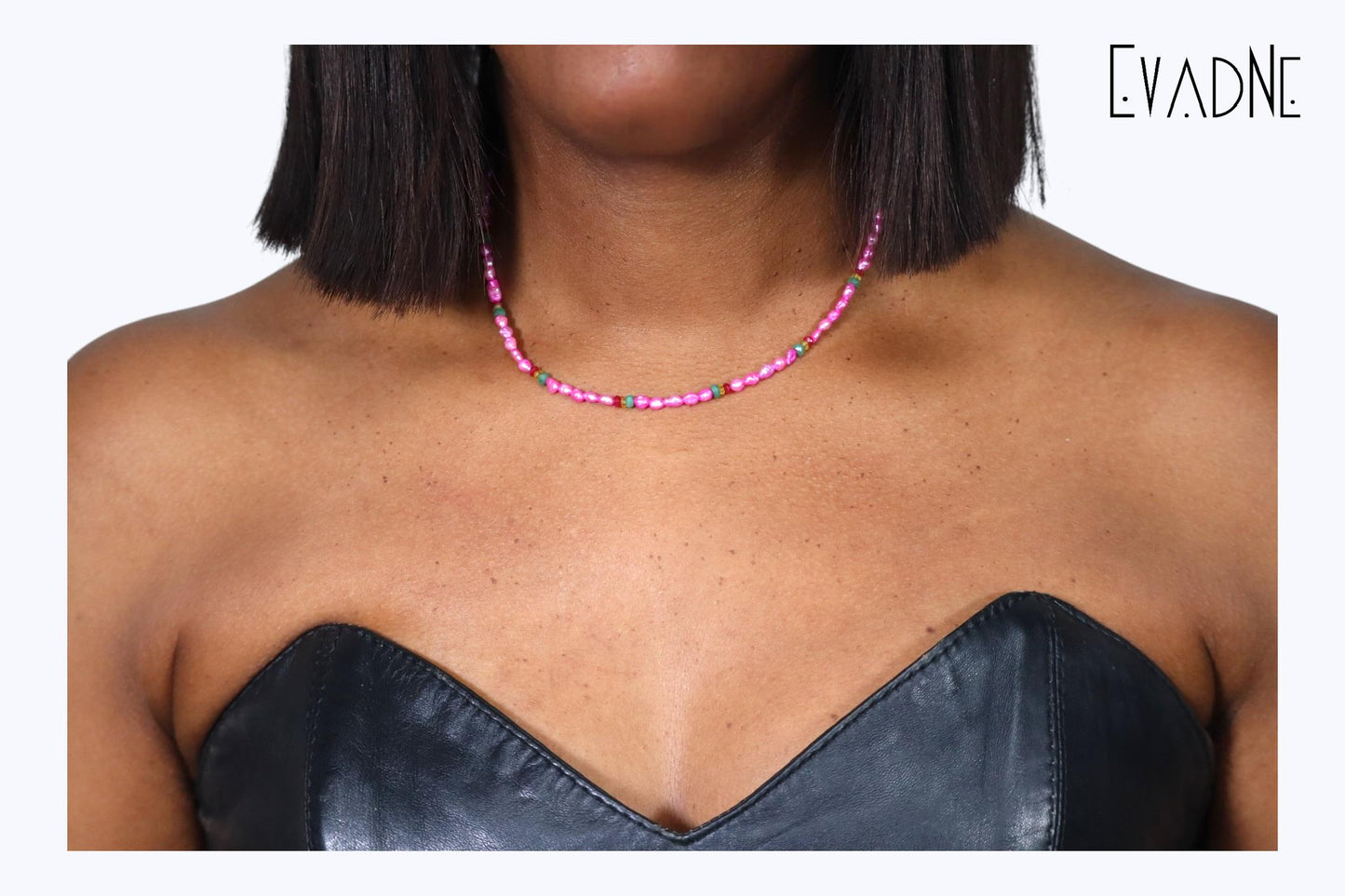 Dainty Rasta Necklace with Pink Pearls + Precious Gems