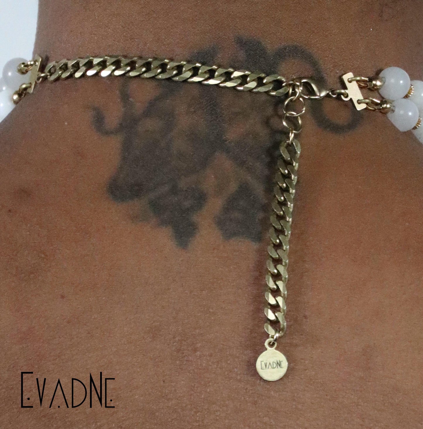 Nyame double strand choker — White Jade & God's Protection Charm