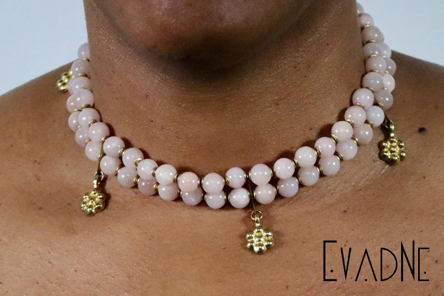 Gentle Grace Rose Quartz & Floral double strand Choker