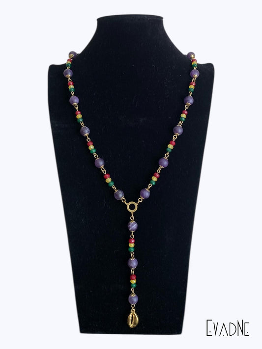 Amethyst Rasta Rosary with Jade Gems & Cowrie Shell