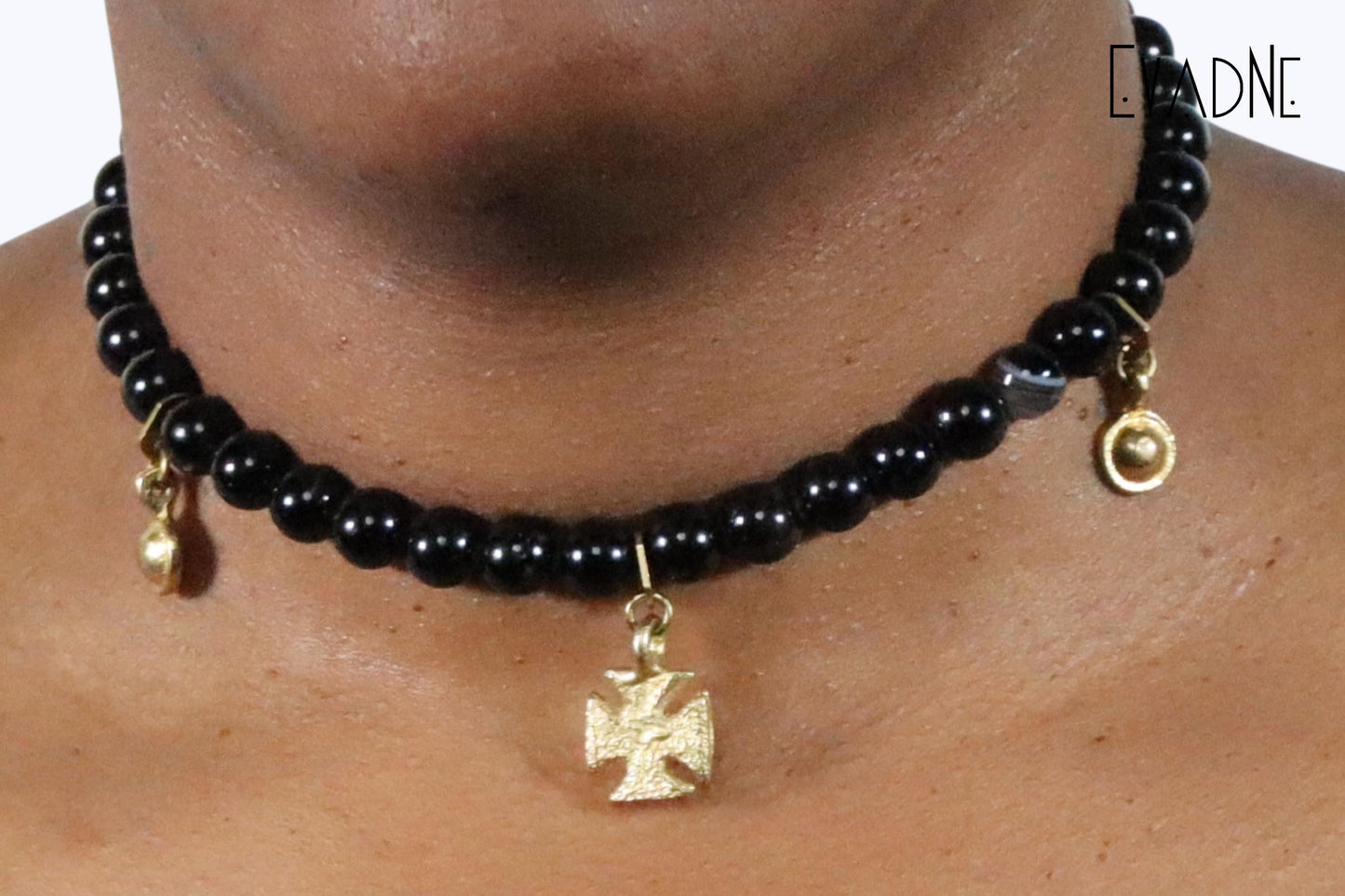 Divine Fortune Choker -- Black Tourmaline + Adinkra Mmusuyidee charm