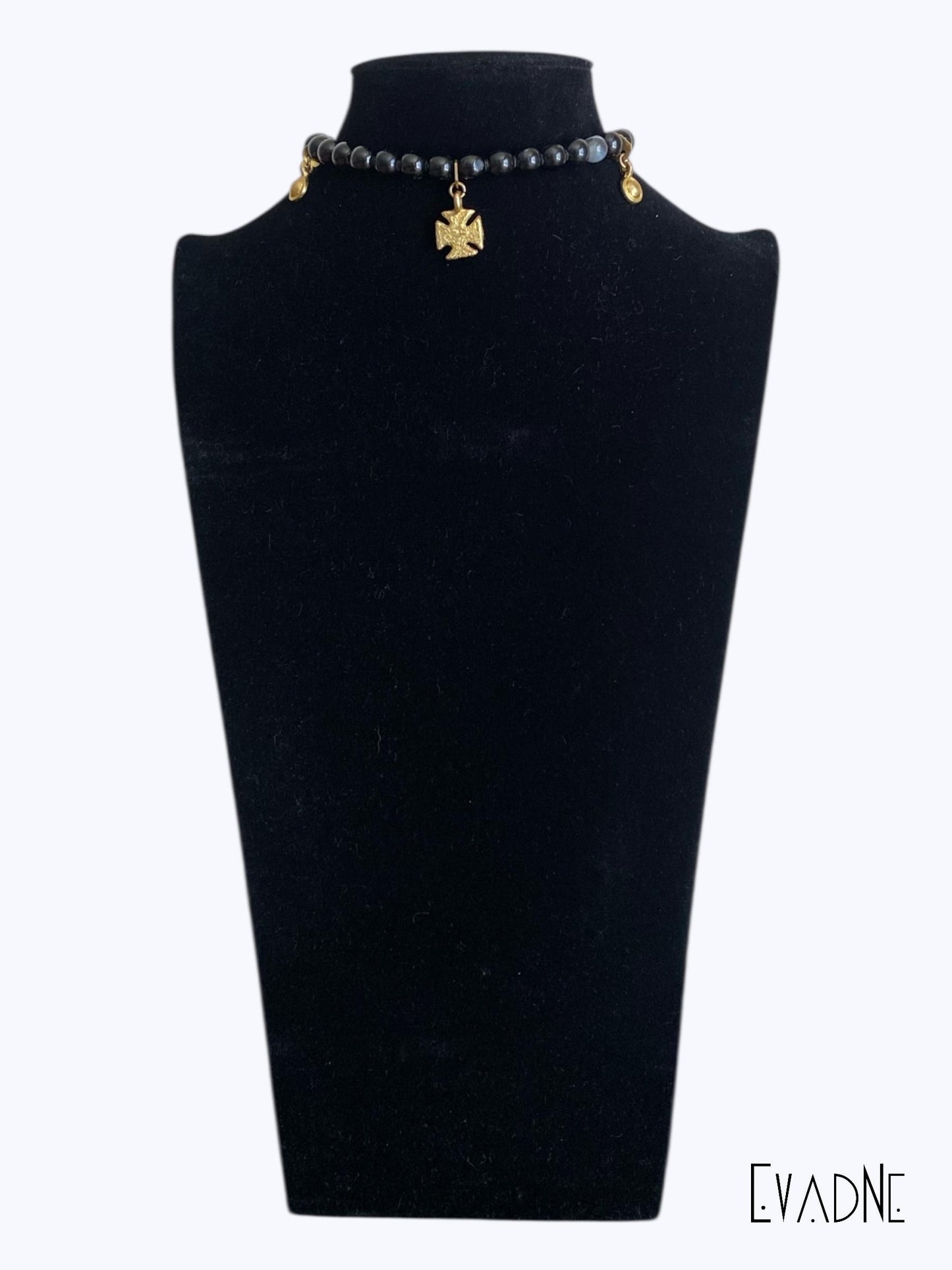 Divine Fortune Choker -- Black Tourmaline + Adinkra Mmusuyidee charm
