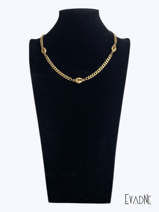 Brass Cuban link choker with cowrie shell charms