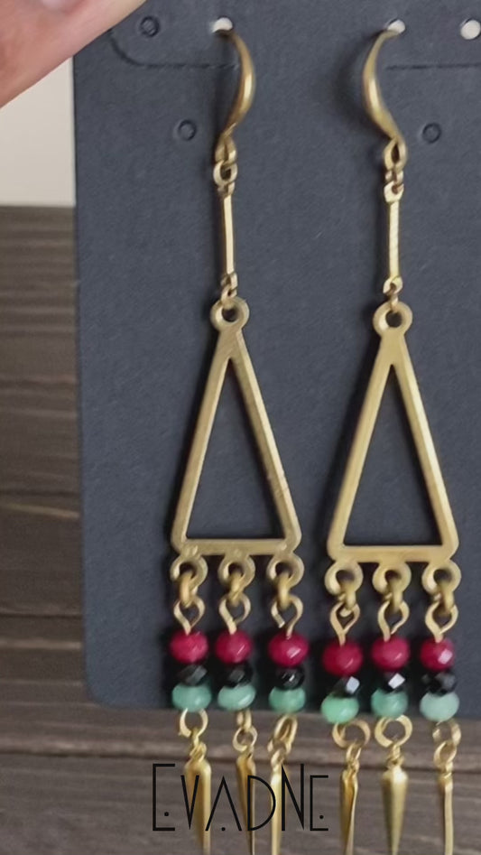 Afrocentric jade and black spinel statement earrings