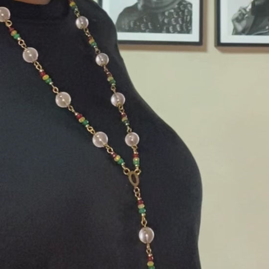 Clear quartz and jade rasta Rosary with cowrie shell charm