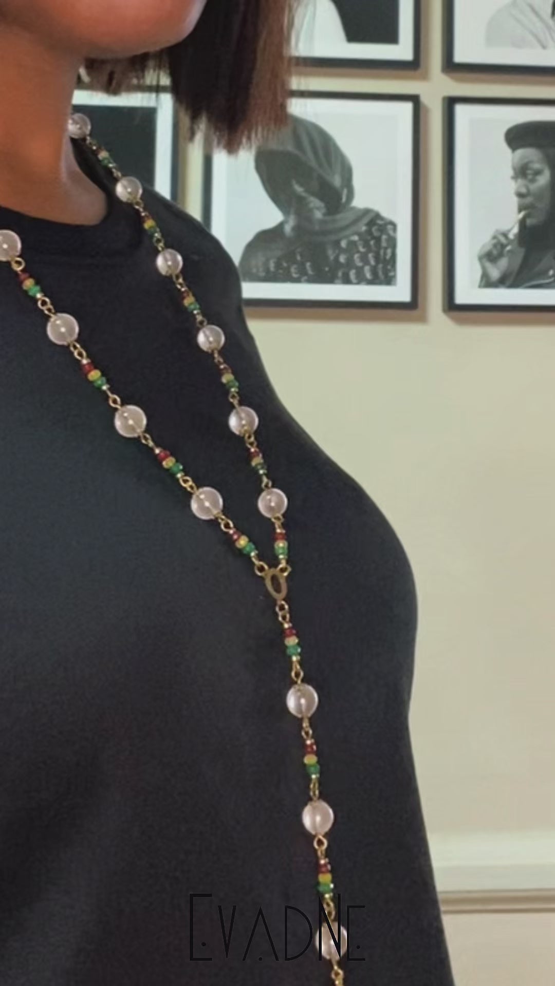 Clear quartz and jade rasta Rosary with cowrie shell charm