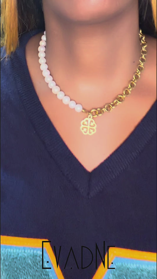 Pearl & Chain Necklace with Nyame Dua Charm