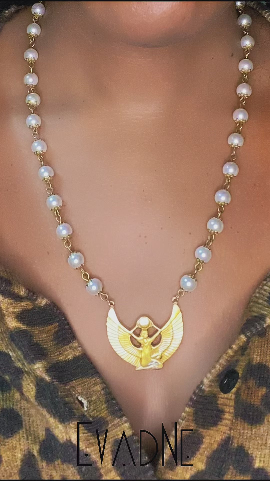 long pearl necklace with goddess charm worn as spiritual jewelry