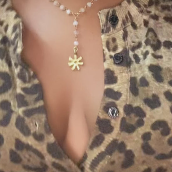 Rose quartz lariat with Adinkra Ananse Ntontan charm