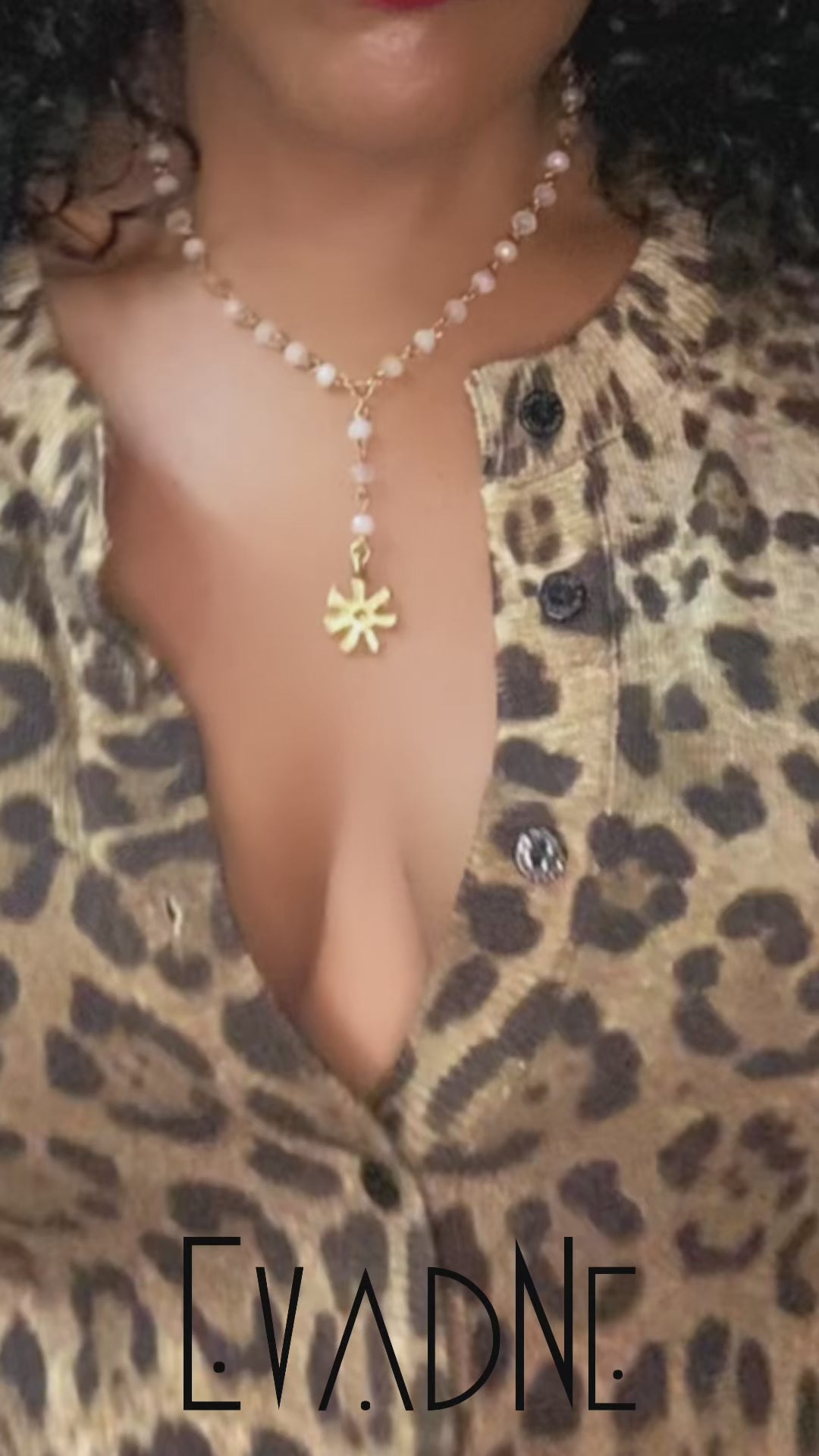 Rose quartz lariat with Adinkra Ananse Ntontan charm