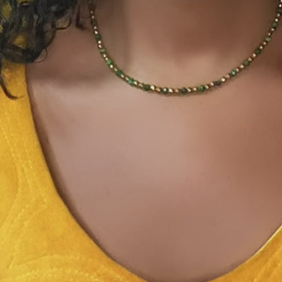 faceted hematite and malachite beads grounding necklace
