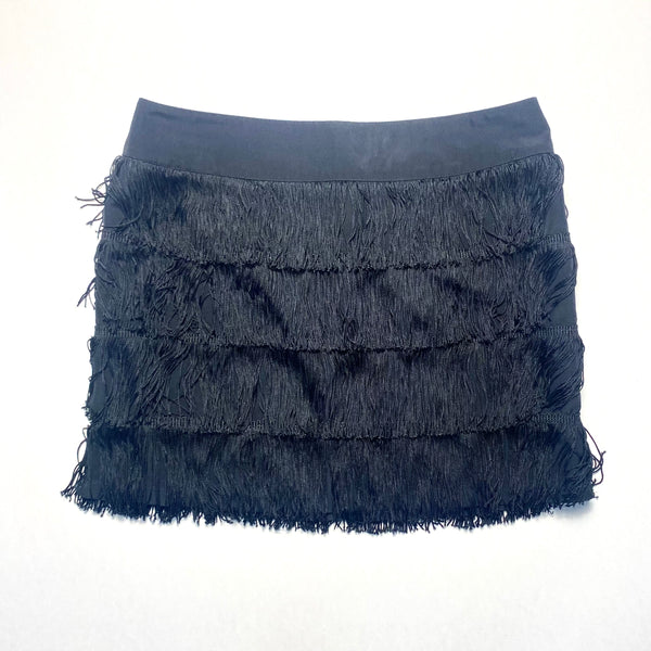Black fringe mini skirt